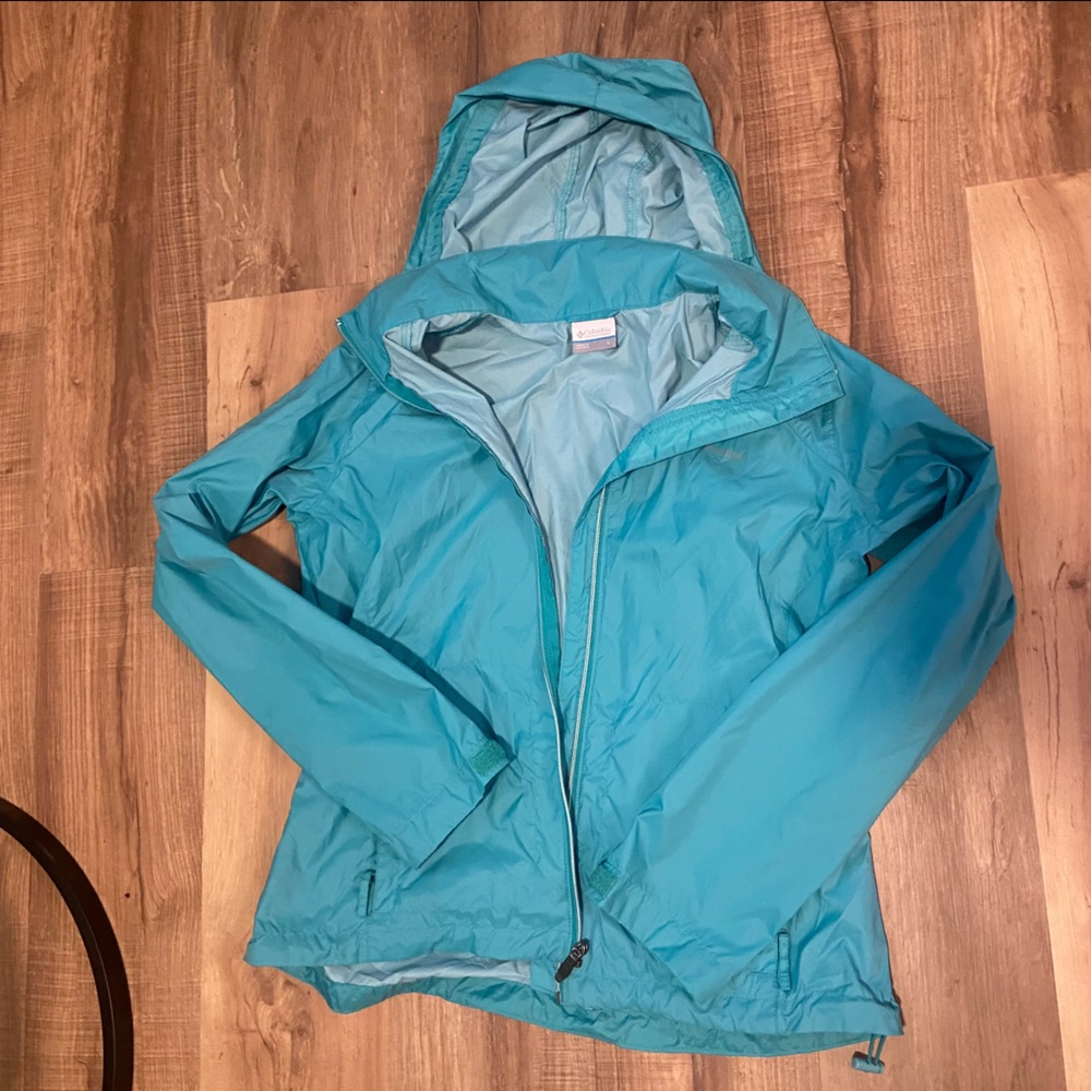 Teal Hooded Columbia Raincoat - Picture 2 of 6